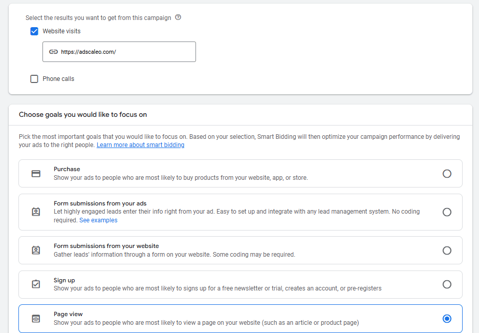 Step 4 Google Ads goal selection for UK businesses - 2025
