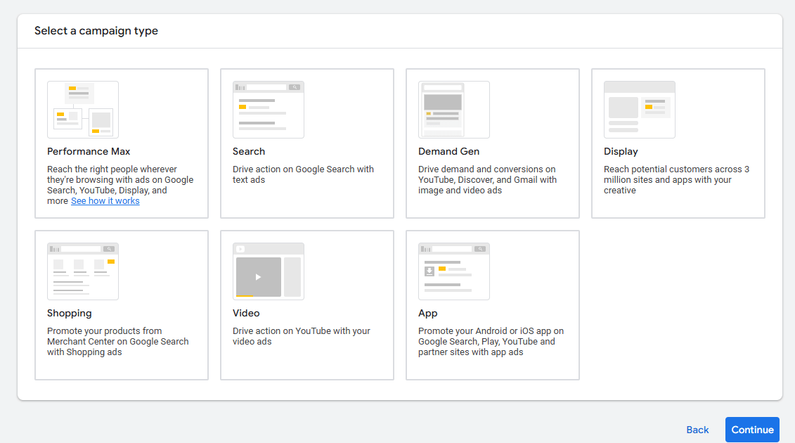 Google Ads Step 3 – Select Campaign Type UK 2025