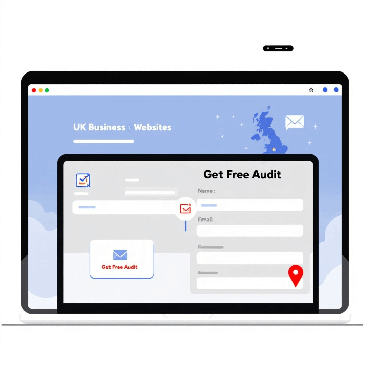 Illustration of a UK business website using a lead magnet form to capture emails for digital marketing strategy