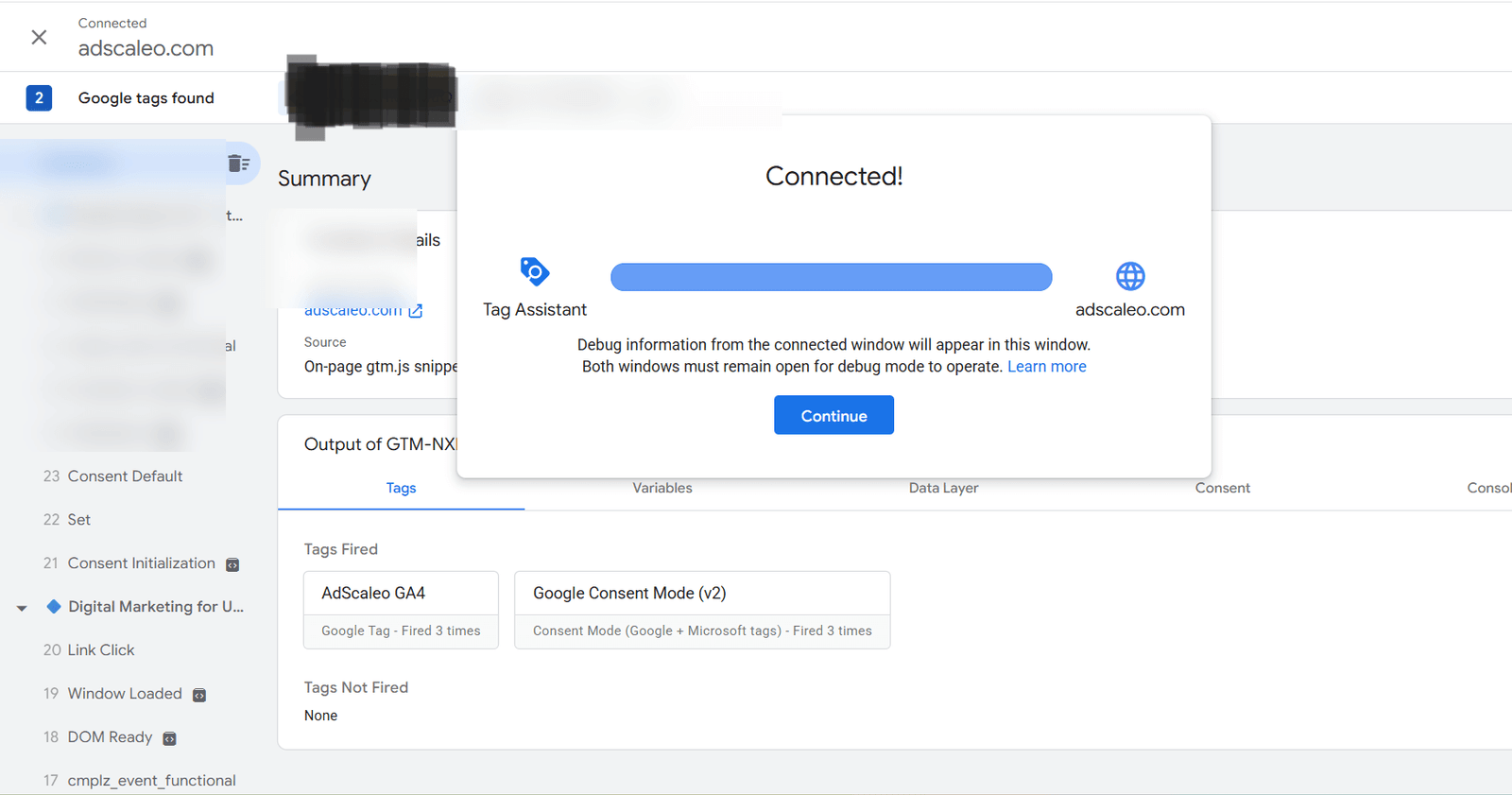 Tags firing proof redacted for Shopify tracking setup UK